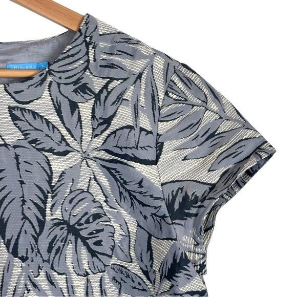 J. MCLAUGHLIN FRANCINE INDIGO LEAFLET SLATE BLUE CAP SLEEVE SHEATH DRESS - Picture 10 of 14